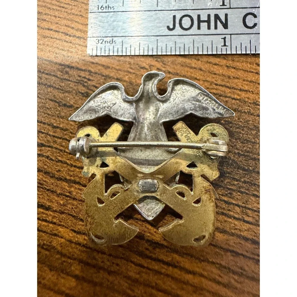 Vintage US Navy OfficerCap Device Pin Sterling Silver 1/10 10K Gold Filled Eagle
